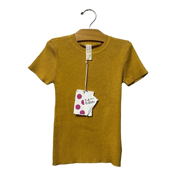 Tia Cibani Marigold Ribbed Short Sleeve Sweater Girls Size 7/8 Mustard Yellow - Picture 1 of 5